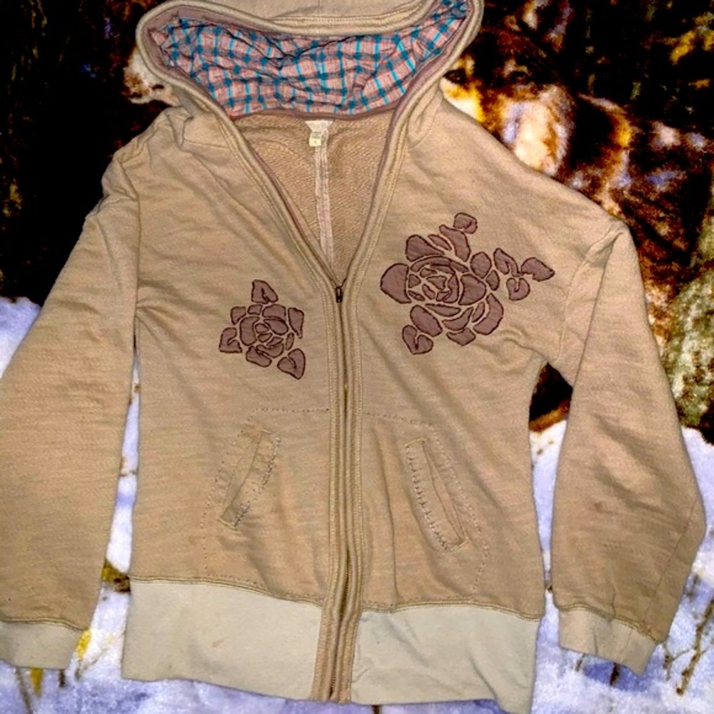 Miss Me Womens Khaki Zip Up Hoodie Size Large EUC!